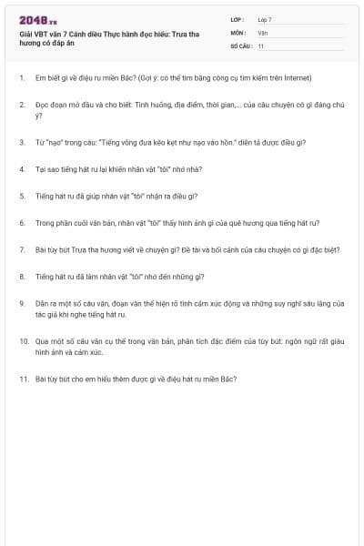 Giải VBT văn 7 Cánh diều Thực hành đọc hiểu: Trưa tha hương có đáp án