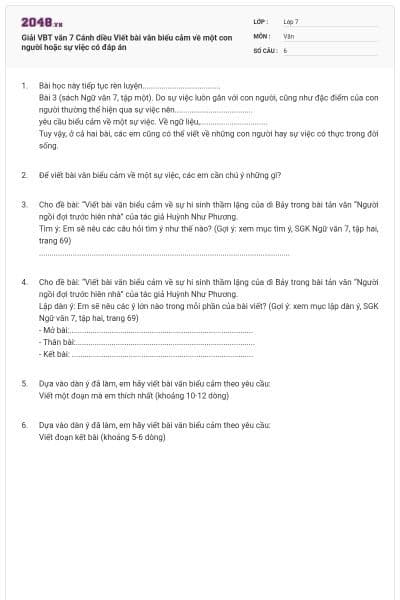Giải VBT văn 7 Cánh diều Viết bài văn biểu cảm về một con người hoặc sự việc có đáp án