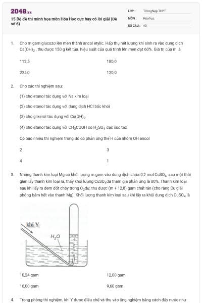 15 Bộ đề thi minh họa môn Hóa Học cực hay có lời giải (Đề số 6)