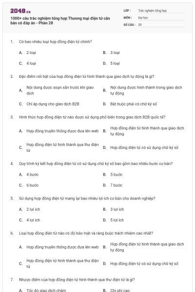 1000+ câu trắc nghiệm tổng hợp Thương mại điện tử căn bản có đáp án - Phần 28