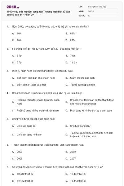 1000+ câu trắc nghiệm tổng hợp Thương mại điện tử căn bản có đáp án - Phần 29