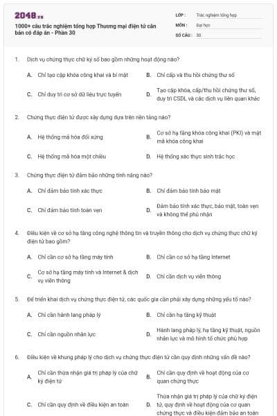 1000+ câu trắc nghiệm tổng hợp Thương mại điện tử căn bản có đáp án - Phần 30