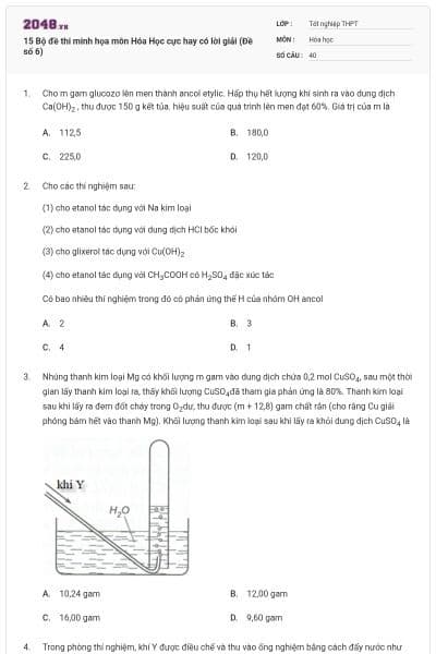 15 Bộ đề thi minh họa môn Hóa Học cực hay có lời giải (Đề số 6)