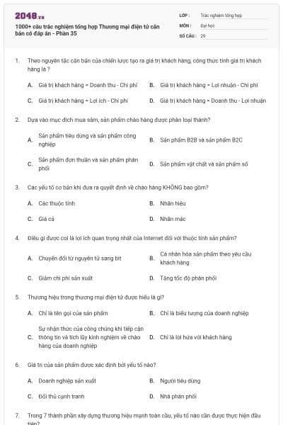 1000+ câu trắc nghiệm tổng hợp Thương mại điện tử căn bản có đáp án - Phần 35