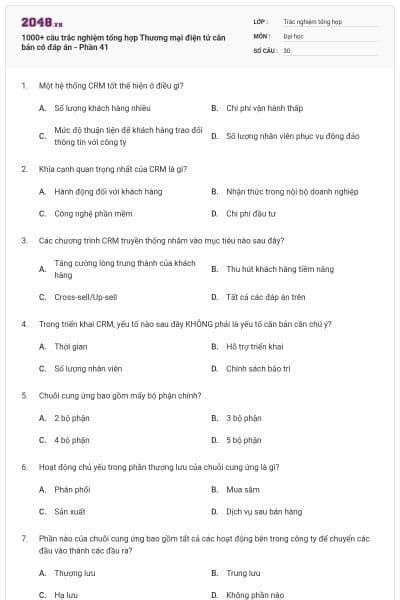 1000+ câu trắc nghiệm tổng hợp Thương mại điện tử căn bản có đáp án - Phần 41