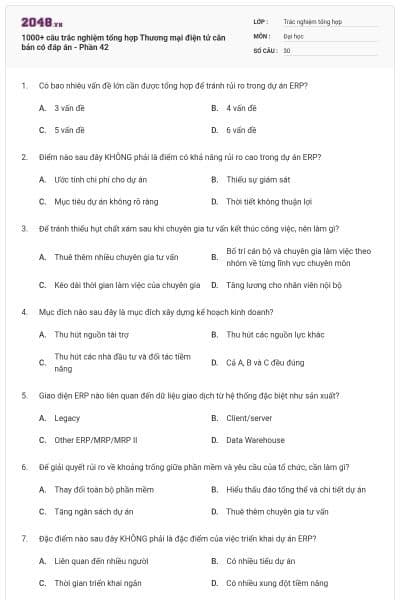 1000+ câu trắc nghiệm tổng hợp Thương mại điện tử căn bản có đáp án - Phần 42