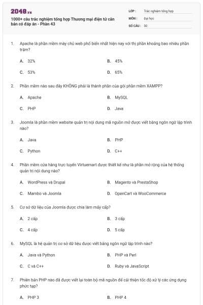 1000+ câu trắc nghiệm tổng hợp Thương mại điện tử căn bản có đáp án - Phần 43