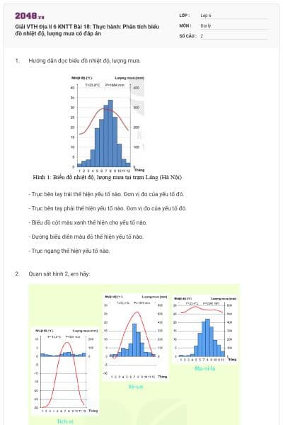 Giải VTH Địa lí 6 KNTT Bài 18: Thực hành: Phân tích biểu đồ nhiệt độ, lượng mưa có đáp án