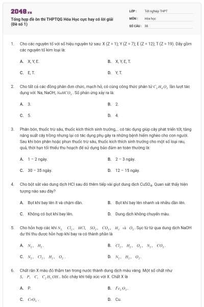 Tổng hợp đề ôn thi THPTQG Hóa Học cực hay có lời giải (Đề số 1)
