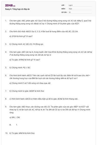 Dạng 4. Tổng hợp có đáp án