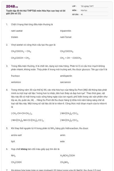 Tuyển tập đề thi thử THPTQG môn Hóa Học cực hay có lời giải (Đề số 23)