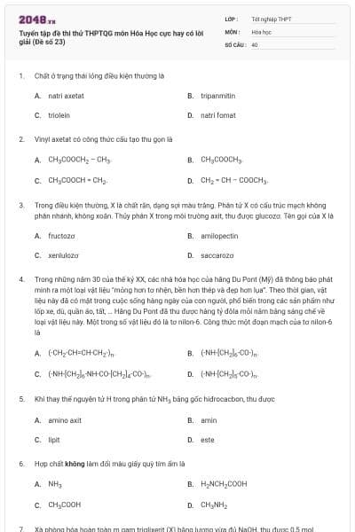 Tuyển tập đề thi thử THPTQG môn Hóa Học cực hay có lời giải (Đề số 23)