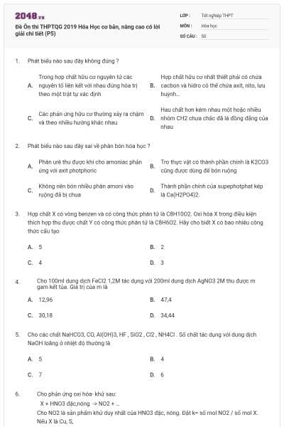 Đề Ôn thi THPTQG 2019 Hóa Học cơ bản, nâng cao có lời giải chi tiết (P5)