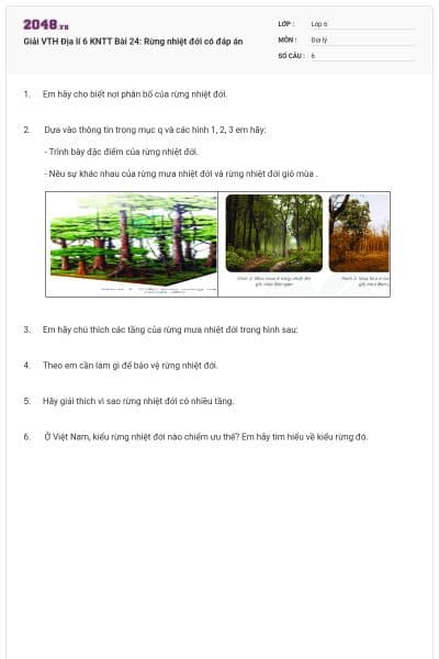 Giải VTH Địa lí 6 KNTT Bài 24: Rừng nhiệt đới có đáp án