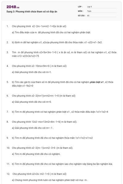 Dạng 3: Phương trình chứa tham số có đáp án