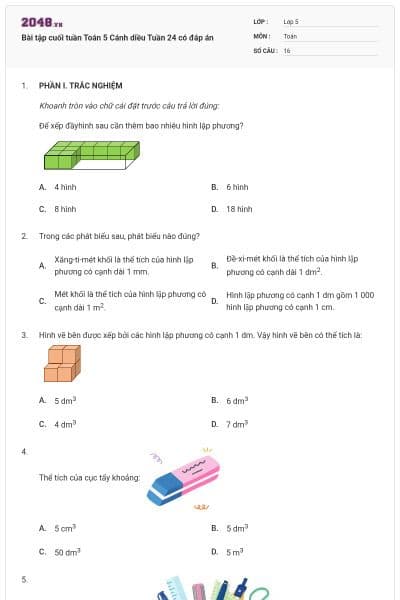 Bài tập cuối tuần Toán 5 Cánh diều Tuần 24 có đáp án