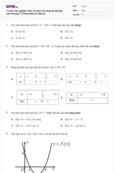 15 câu Trắc nghiệm Toán 10 chân trời sáng tạo Bài tập cuối chương 7 (Thông hiểu) có đáp án