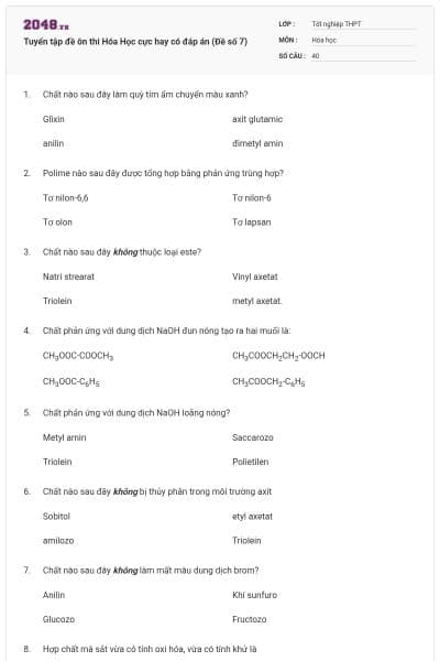 Tuyển tập đề ôn thi Hóa Học cực hay có đáp án (Đề số 7)