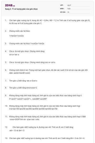 Dạng 2. Tỉ số lượng giác của góc nhọn