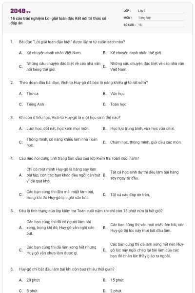 16 câu trắc nghiệm Lời giải toán đặc Kết nối tri thức có đáp án