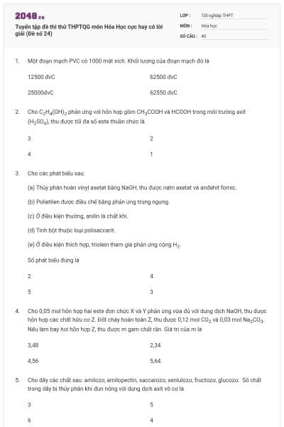 Tuyển tập đề thi thử THPTQG môn Hóa Học cực hay có lời giải (Đề số 24)