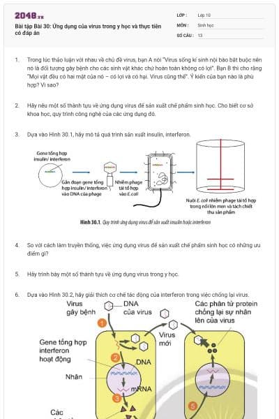 Bài tập Bài 30: Ứng dụng của virus trong y học và thực tiễn có đáp án