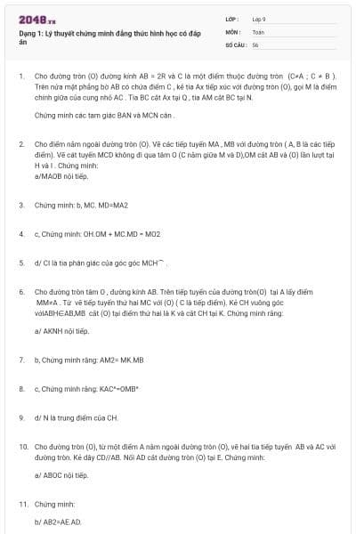 Dạng 1: Lý thuyết chứng minh đẳng thức hình học có đáp án