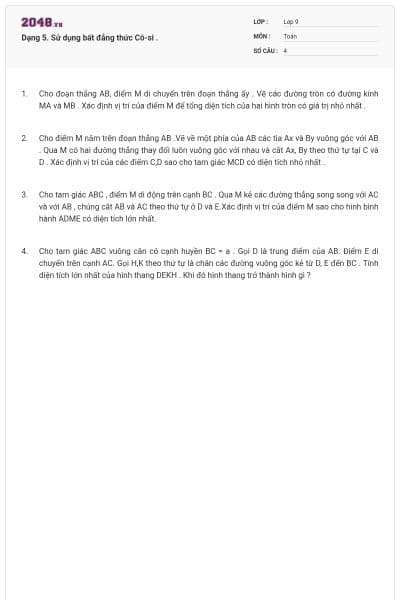 Dạng 5. Sử dụng bất đẳng thức Cô-si .