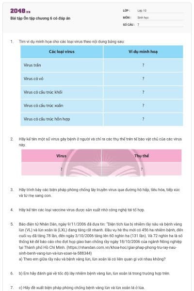 Bài tập Ôn tập chương 6 có đáp án