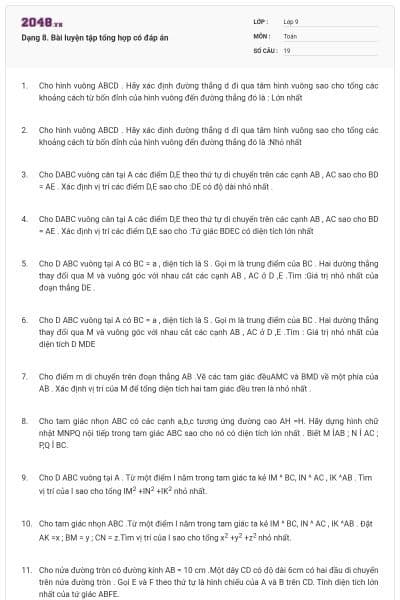 Dạng 8. Bài luyện tập tổng hợp có đáp án