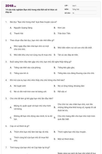 14 câu trắc nghiệm Bạn nhỏ trong nhà Kết nối tri thức có đáp án