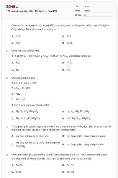 100 câu trắc nghiệm Nito - Photpho cơ bản (P5)