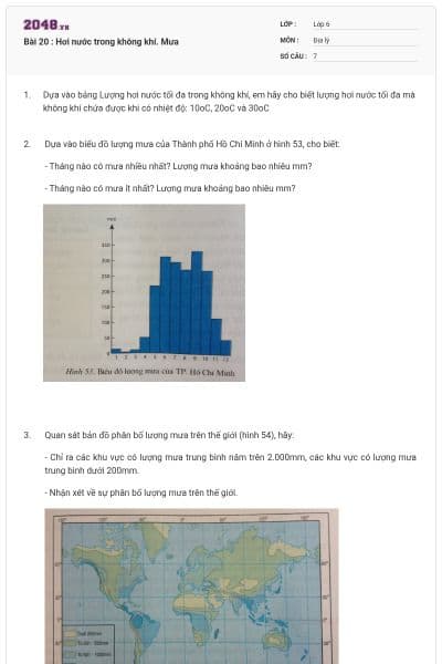 Bài 20 : Hơi nước trong không khí. Mưa