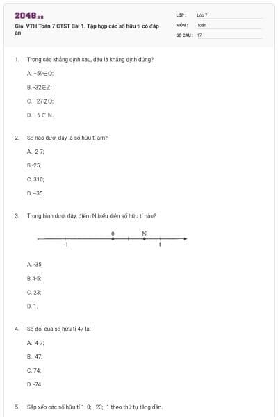 Giải VTH Toán 7 CTST Bài 1. Tập hợp các số hữu tỉ có đáp án