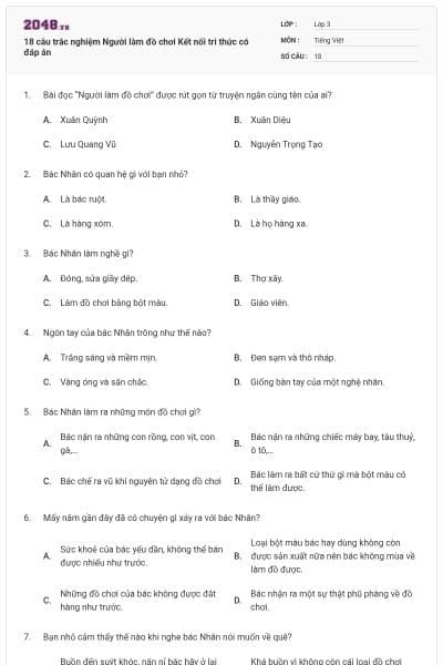 18 câu trắc nghiệm Người làm đồ chơi Kết nối tri thức có đáp án