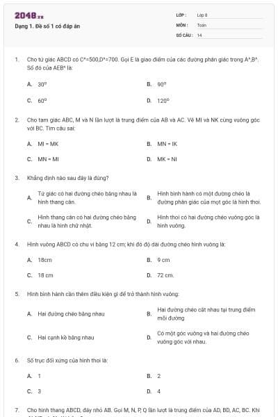 Dạng 1. Đề số 1 có đáp án