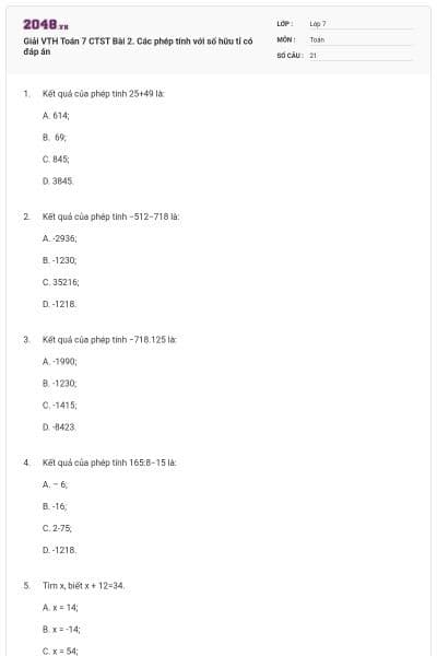 Giải VTH Toán 7 CTST Bài 2. Các phép tính với số hữu tỉ có đáp án