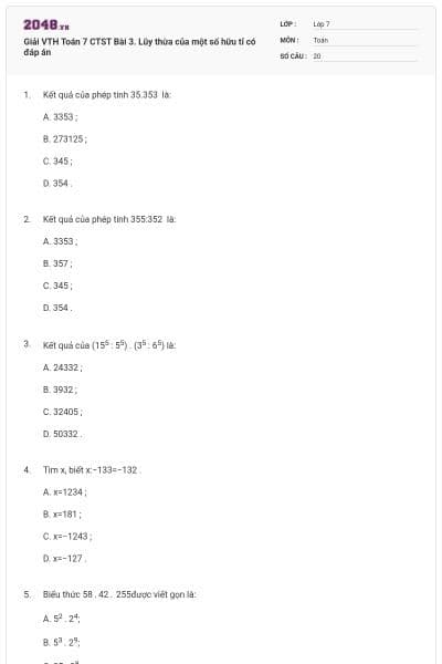Giải VTH Toán 7 CTST Bài 3. Lũy thừa của một số hữu tỉ có đáp án