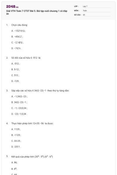 Giải VTH Toán 7 CTST Bài 5. Bài tập cuối chương 1 có đáp án