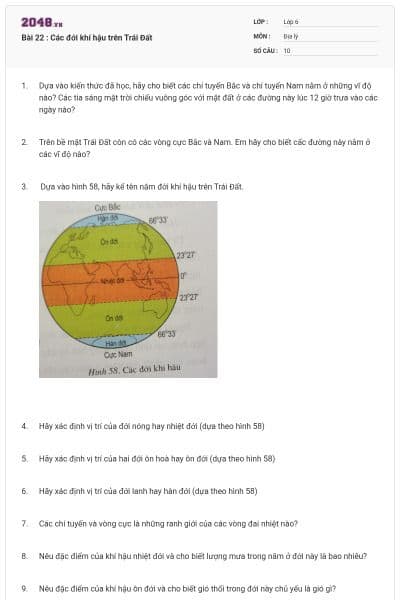 Bài 22 : Các đới khí hậu trên Trái Đất