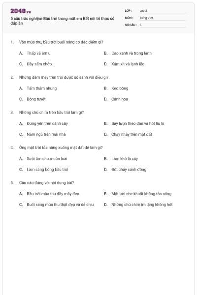 5 câu trắc nghiệm Bầu trời trong mắt em Kết nối tri thức có đáp án