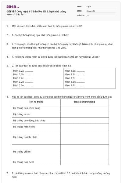 Giải VBT Công nghệ 6 Cánh diều Bài 3. Ngôi nhà thông minh có đáp án