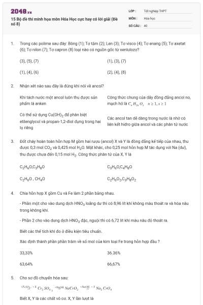 15 Bộ đề thi minh họa môn Hóa Học cực hay có lời giải (Đề số 8)