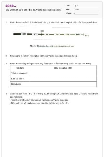 Giải VTH Lịch Sử 7 CTST Bài 13. Vương quốc lào có đáp án
