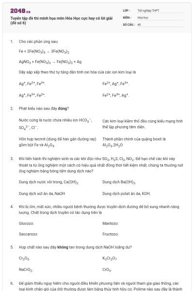 Tuyển tập đề thi minh họa môn Hóa Học cực hay có lời giải (đề số 6)