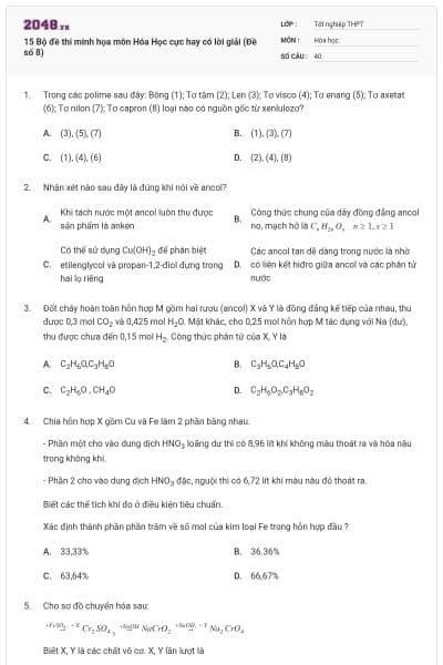 15 Bộ đề thi minh họa môn Hóa Học cực hay có lời giải (Đề số 8)