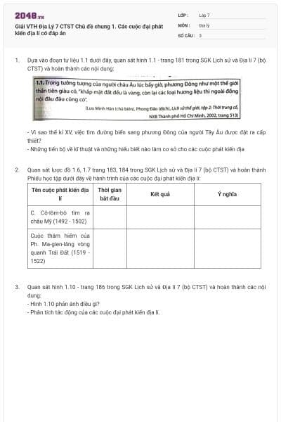 Giải VTH Địa Lý 7 CTST Chủ đề chung 1. Các cuộc đại phát kiến địa lí có đáp án