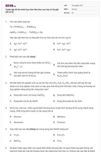 Tuyển tập đề thi minh họa môn Hóa Học cực hay có lời giải (đề số 6)