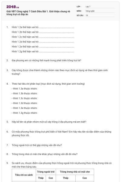 Giải VBT Công nghệ 7 Cánh Diều Bài 1. Giới thiệu chung về trồng trọt có đáp án