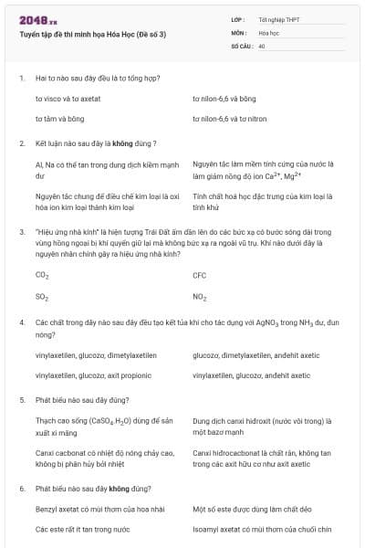 Tuyển tập đề thi minh họa Hóa Học (Đề số 3)